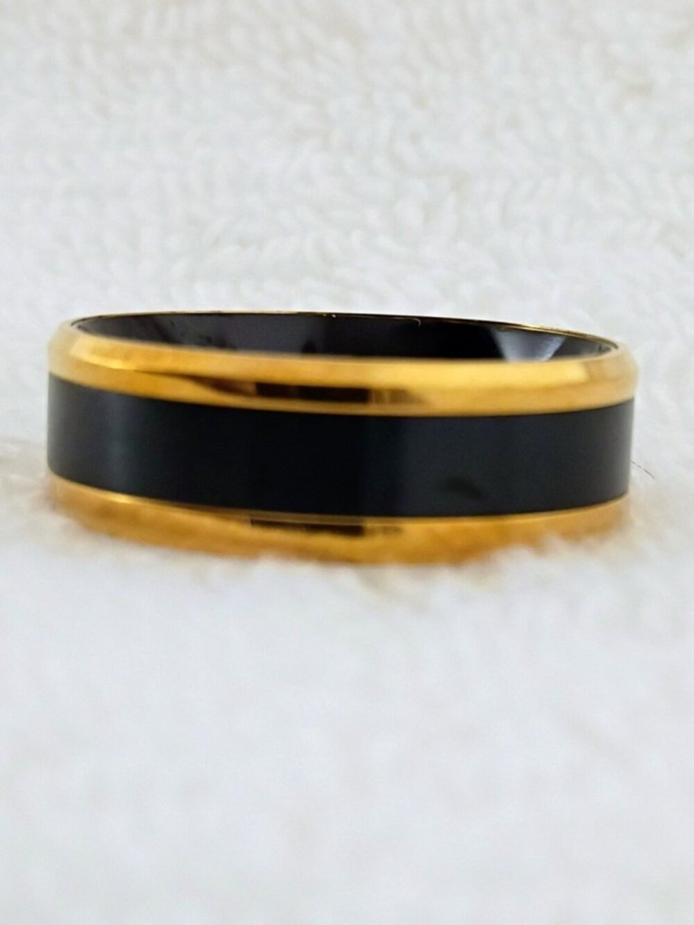 Size 13 Yellow Gold Stainless Steel Wedding Band – Black Inlay